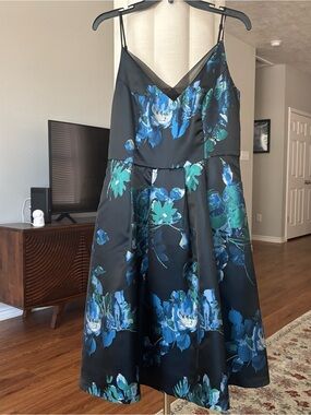 White House Black Market Black Floral A-line Dress
